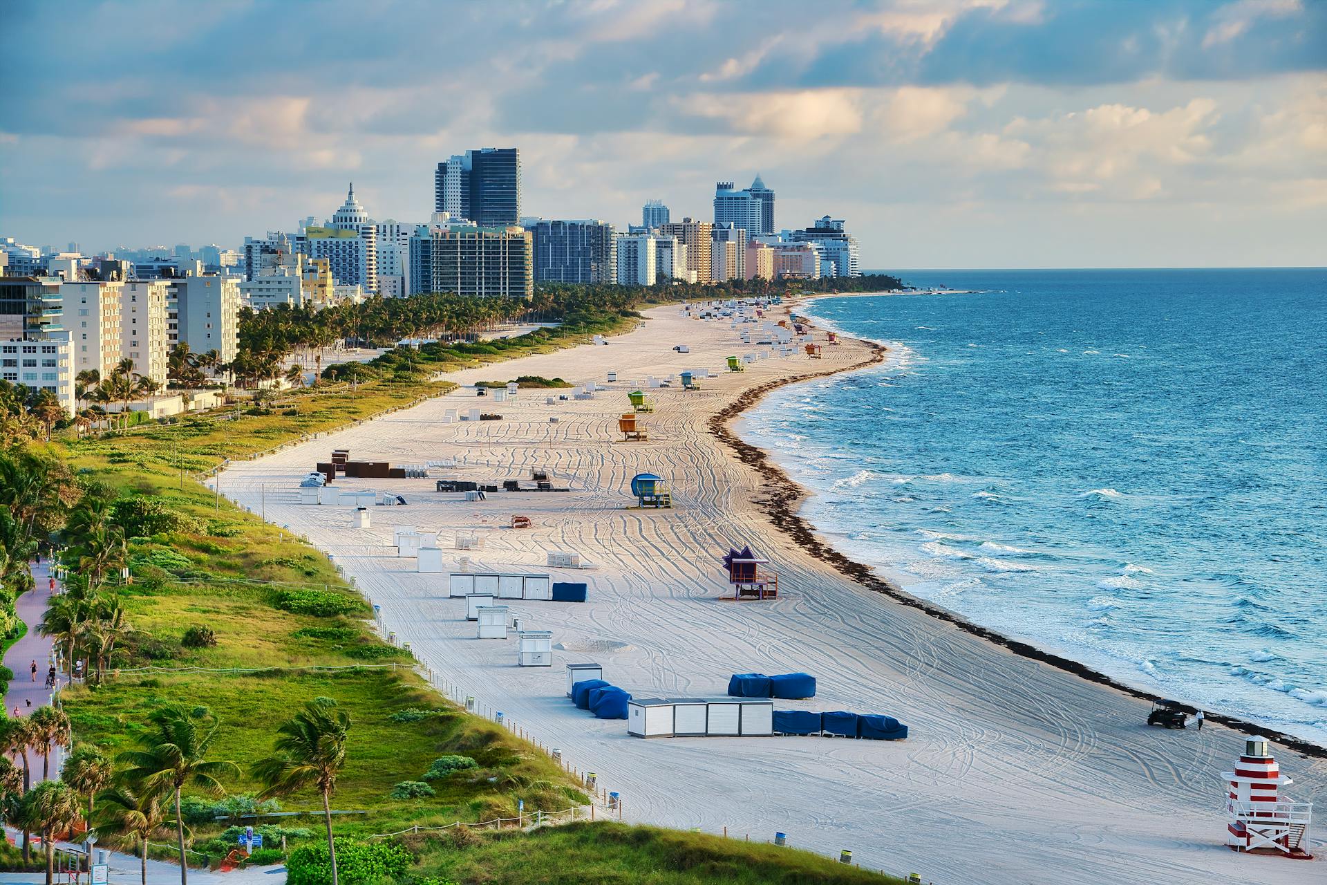 Aerial view of Miami Beach buildings and ocean